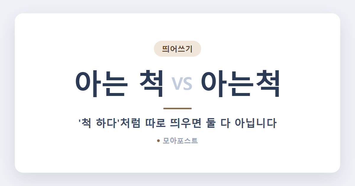 아는 척 아는척 띄어쓰기, 알은척과는 다른 말입니다