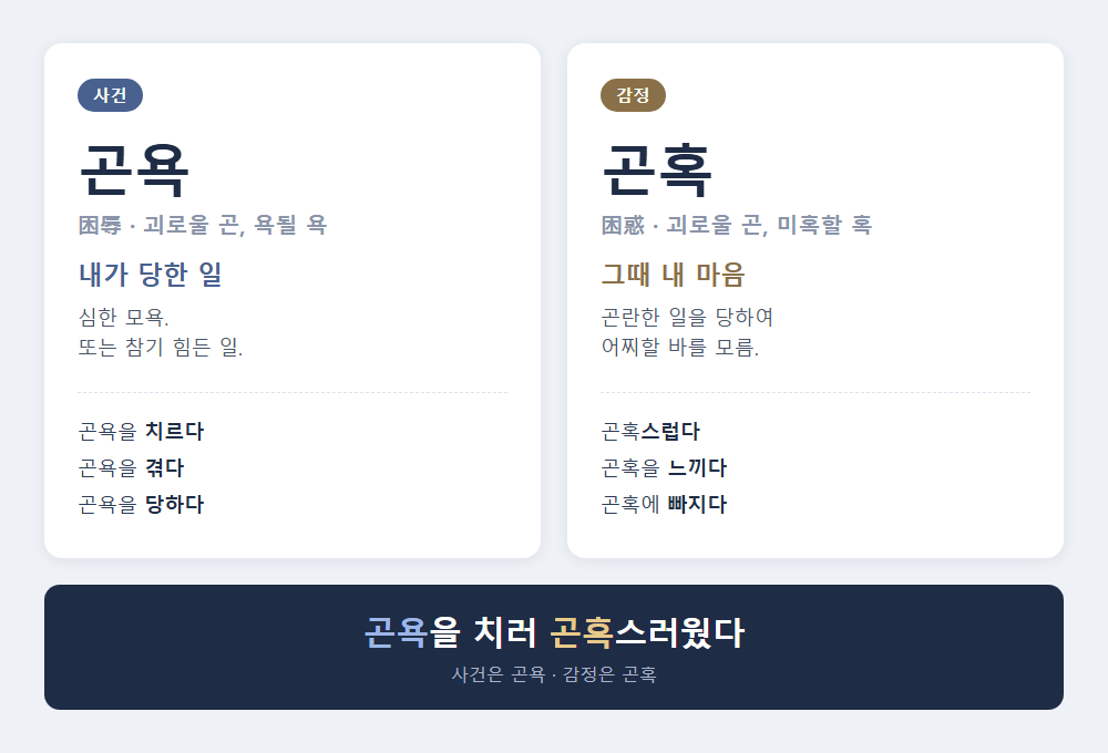곤욕 곤혹 차이 비교 - 곤욕은 당한 일, 곤혹은 그때 든 마음